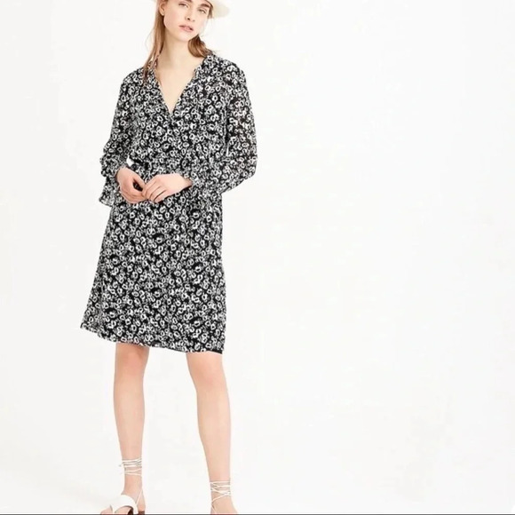 J. Crew Floral Chiffon Ruffle Sleeve Spring Prairie Tie Dress Small - Picture 1 of 8